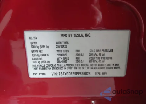 2023 Tesla Model Y Awd/Long Range Dual Motor All-Wheel Drive из США, поврежденный, VIN 7SAYGDEE9PF855028